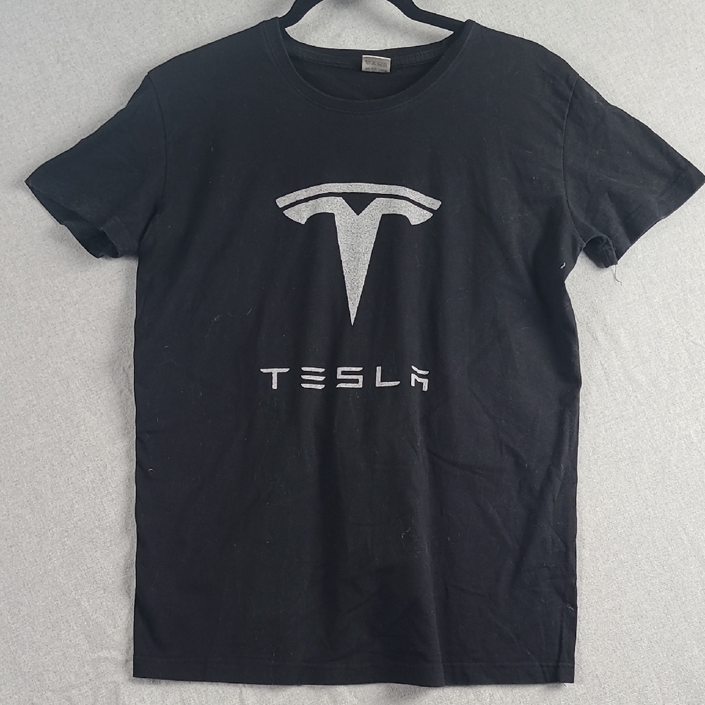 Tesla Black Tee with Silver Logo